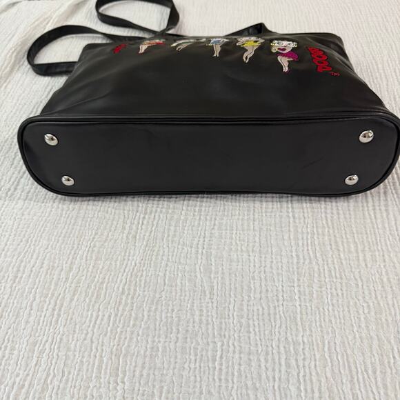 Betty Boop Shoulder Bag Tote Black Embroidered Double Handle Zip Closure - Picture 4 of 16